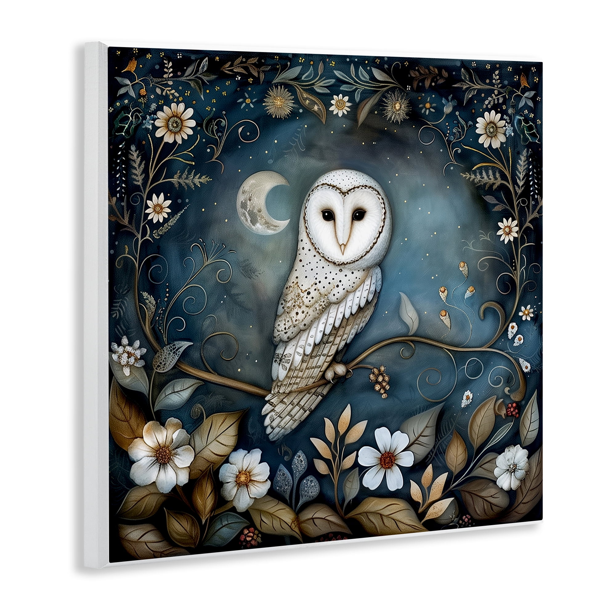 Stupell Industries White Owl Forest Scene Animals Painting Unframed Art Print Wall Art, 12 x 12