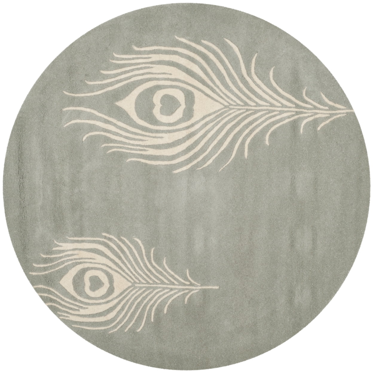 SAFAVIEH Soho Jarvis Peacock Feather Wool Area Rug, Grey/Ivory, 8' x 8' Square