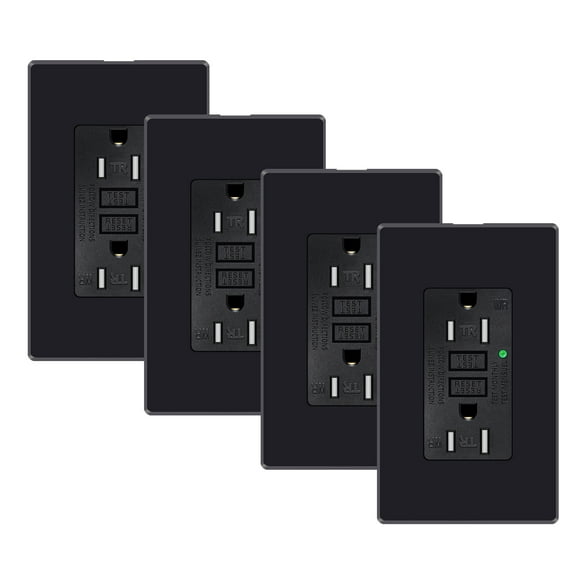 GREENCYCLE 4PK 15A / 125V Tamper Resistant Weather Resistant GFCI Outlets with LED Indicator Decorative Wall Plates Screws Included Residential and Commercial Grade ETL Certified Black