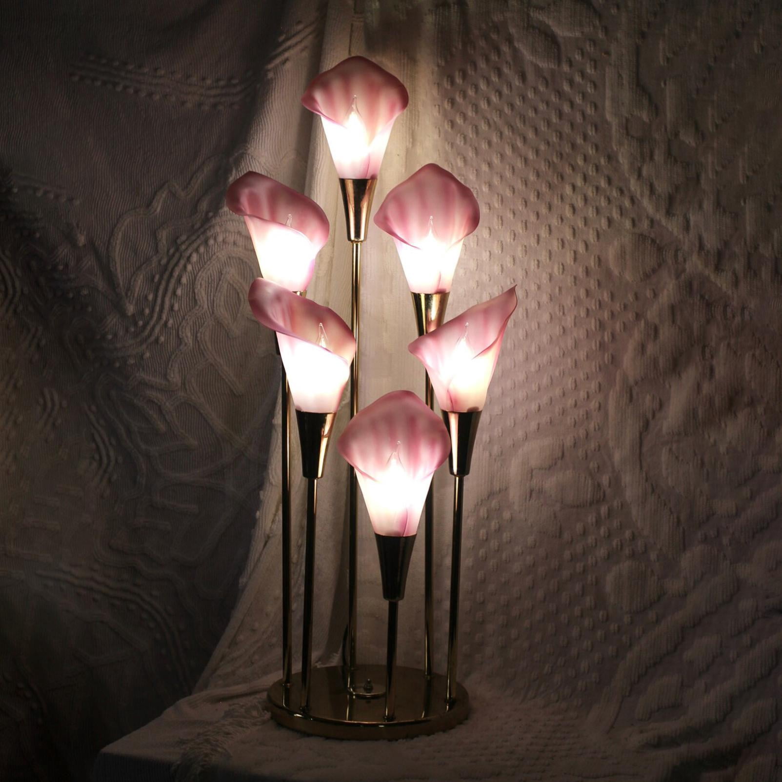 Vintage Flower Table Lamp & Horseshoe Night Light - Nostalgic Reading Light with Lucky Charm, Bedside Lamp for Bedroom, Desk and Vintage Decor， 4 Flowers