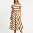 thumbnail image 4 of Karymi Stripe Boat Neck Short Sleeve Midi Dress, Vertical & Diagonal Stripe Patchwork Side Pockets Flowy A-Line Casual Sundress Summer Dresses for Women 2026, 4 of 5
