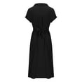 thumbnail image 3 of UTSJKR Women's Shirt Dress Deals Button Up Collar Neck Smocked Tie Waist Business Casual Work Dress Summer Basic Short Sleeve Sundress 2024 Fashion Vintage Solid Black S, 3 of 4