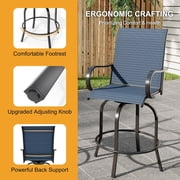 Memoryfield Outdoor Swivel Bar Stools Set of 2, Bar Height Patio Chairs with High Back & Armrests, Textilene Fabric Bar Stools for Patio, Deck, Backyard & Garden, Blue