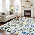 thumbnail image 3 of Blue Yellow Floral Spring Large Area Rugs for Bedroom Living Room, Soft Non Slip Carpet Bedside Rug, Summer Botanical Green Pastoral Rectangular Floor Cover Kitchen Accent Rug 8'x10' for Office, 3 of 9