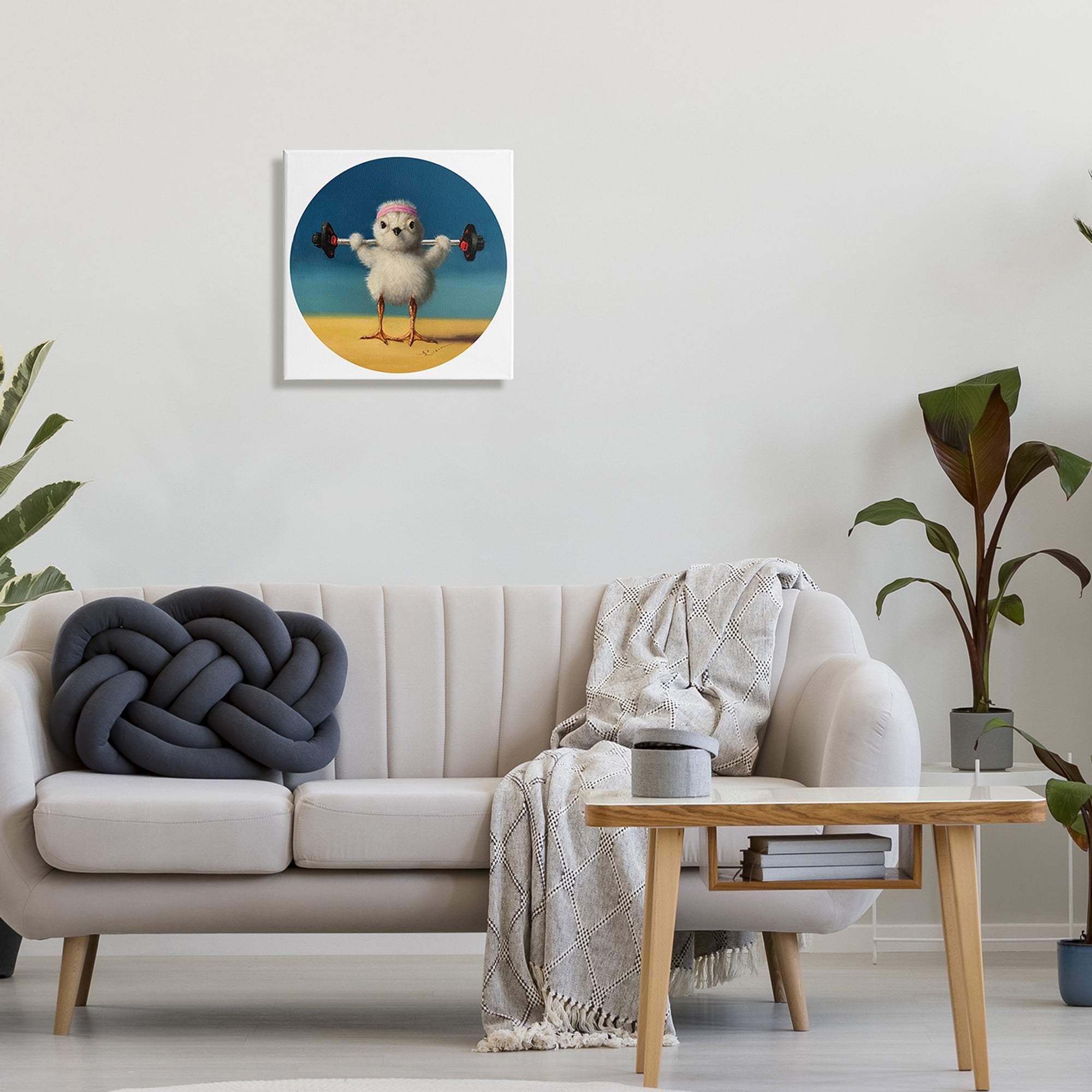 Stupell Industries Born Strong Little Chicken Bird Lifting Weights,17 x 17, Design by Lucia Heffernan