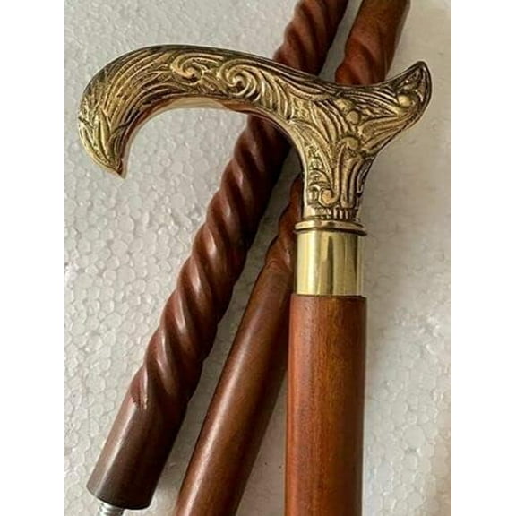 NAUTICALMARTUS Beautiful Designer Brass T Shape Derby Head Handle with Wooden Cane Walking Stick Handmade Gift