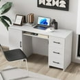 thumbnail image 2 of : 43 Inch Small Computer Desk, Office Desk with Power Outlets & USB Charging Port, Study Writing Table with Three Fabric Drawers, Writing Desk with Storage Shelves for Small Spaces Home Office : Home, 2 of 7