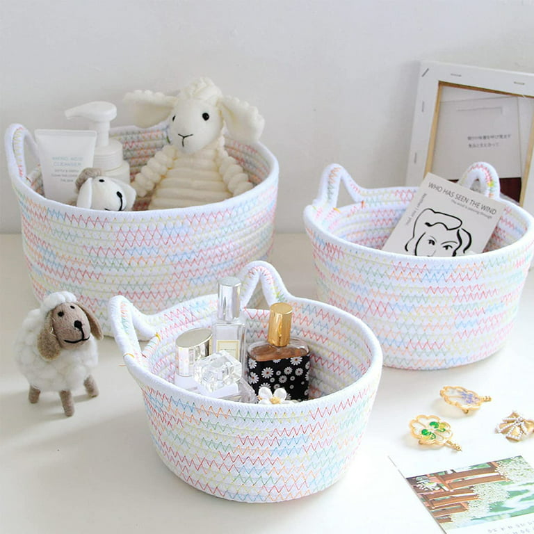 Small Cotton Rope Basket With Cat Ears, Cute Little Storage Baskets Mini  Storage Bins Little For Desk Dog Cat Toy