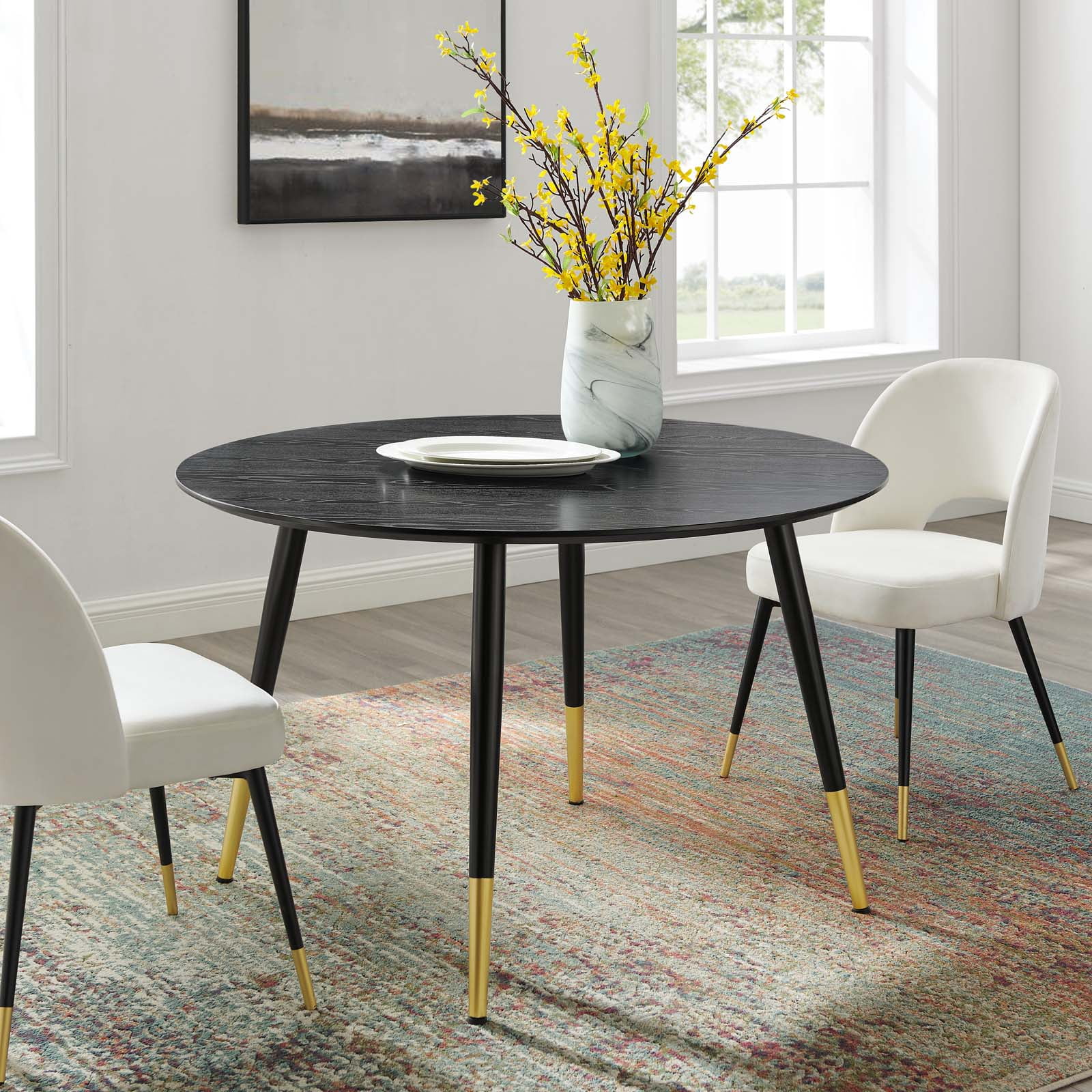 Modway Round MDF Dining Table, Black/Gold