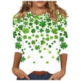 thumbnail image 1 of Diufon T-Shirts de la Saint-Patrick pour Femmes Décontractés Grande Taille Imprimé Trèfle Manches 3/4 Col Rond, 1 of 5