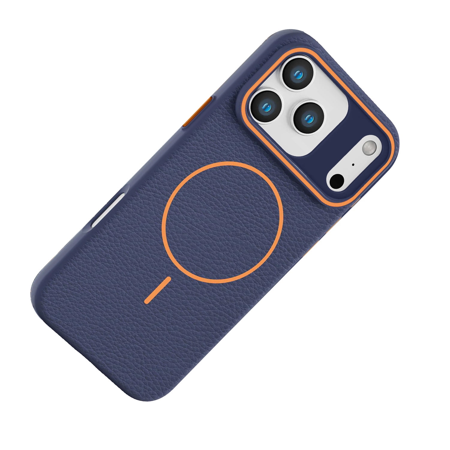 Classic Leather Magnetic Case for iPhone 17 Pro Max - Blue and Orange