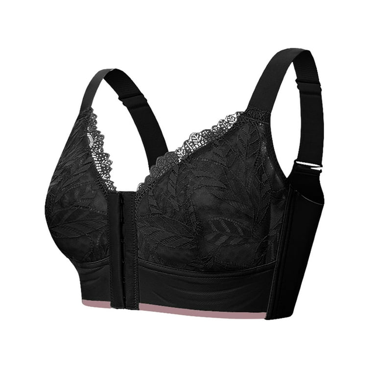 Bras for Women No Underwire Thin Front Button Cover T Shirt Bra for Womens  Black 38/85D