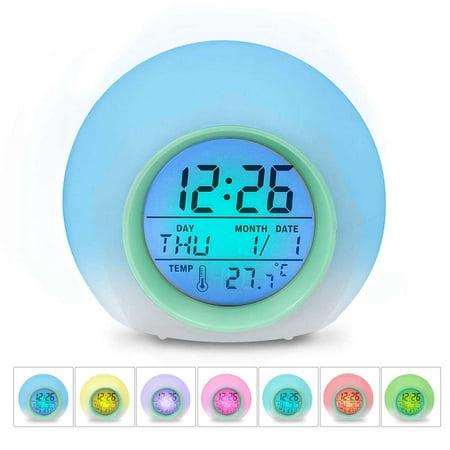 Kids Alarm Clock - Wake Up Light Digital Clock With 7 Colors Changing, Press Control And Snooze Function For Bedrooms