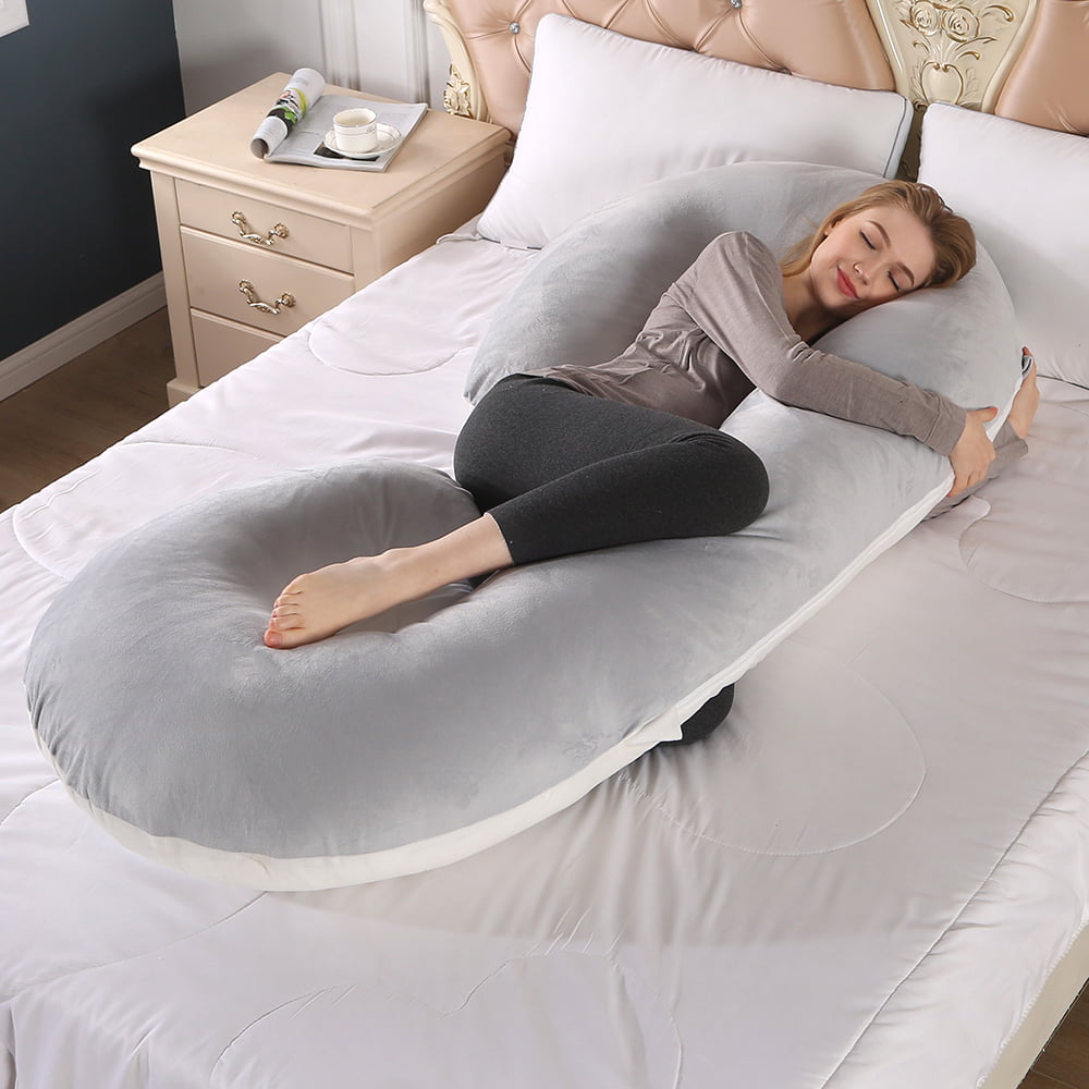 U Shape Pillow Case Body Bolster White Filled Maternity Pregnancy Support Red, 