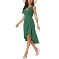 thumbnail image 4 of Vestidos de verano sin mangas para mujer INSPIRE CHIC, vestido midi con escote en V, plisado, dobladillo alto-bajo y bolsillos, talla S, color verde, 4 of 6