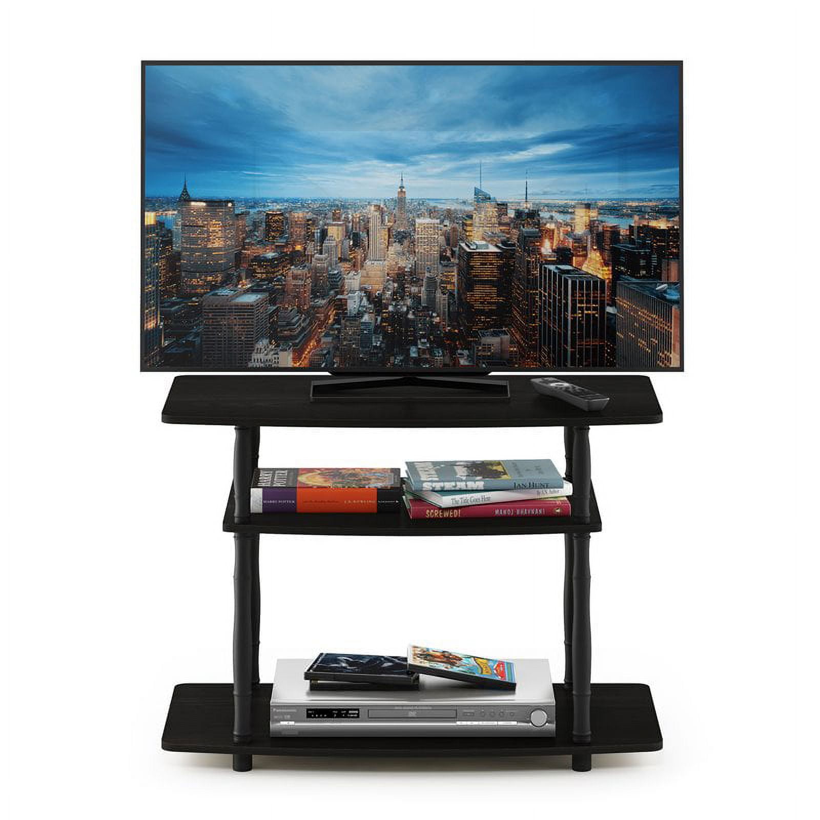 Supporto TV Furinno 3 Ripiani - Senza Attrezzi, Per TV Fino A 32 Pollici, Colore Marrone Scuro/Nero - Foto 2