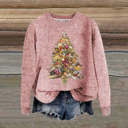 MKLEKYY Pull Combinaison Mode Automne pour Femmes Pull de Noël Col Rond Élégant Pull de Noël Nouveauté Drôle