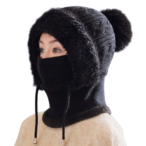 Hats for women Velvet Knitted Plush Hat Integrated Scarf Warm Autumn Winter Pullover Cap