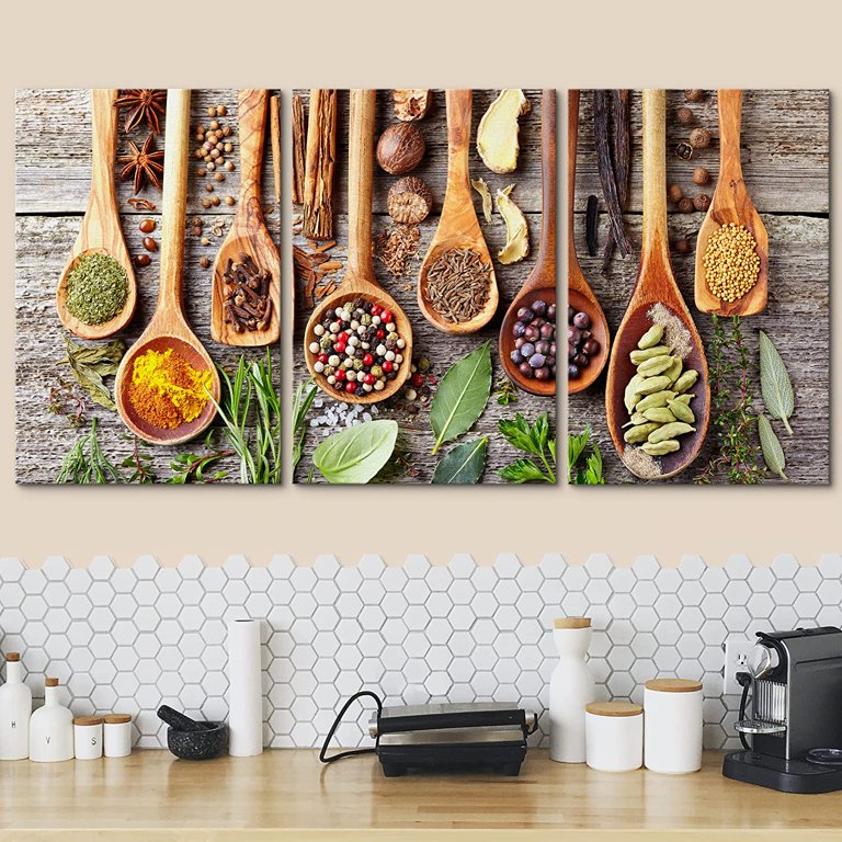 Kitchen Spices Canvas Art, Spoons Spices Print