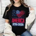 thumbnail image 2 of American Flag Heart 250 Happy Birthday America 1776 2026 Print T Shirt, 2 of 7
