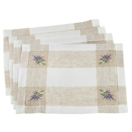 

SARO 2234.I1419B Hemstitch Placemats with Embroidered Lavender Design Ivory - Set of 4