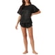 thumbnail image 2 of Conjunto de pijama de satén para mujer INSPIRE CHIC, camiseta de manga corta tipo pulóver con pantalones cortos, ropa de dormir XS negra, 2 of 6