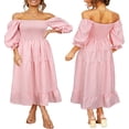 thumbnail image 1 of MesaSe Robe Bohème Fluide pour Femmes à Manches Bouffantes, Épaules Dénudées, à Carreaux, à Volants, Robe Midi, Robes d'Invitée de Mariage, 1 of 6