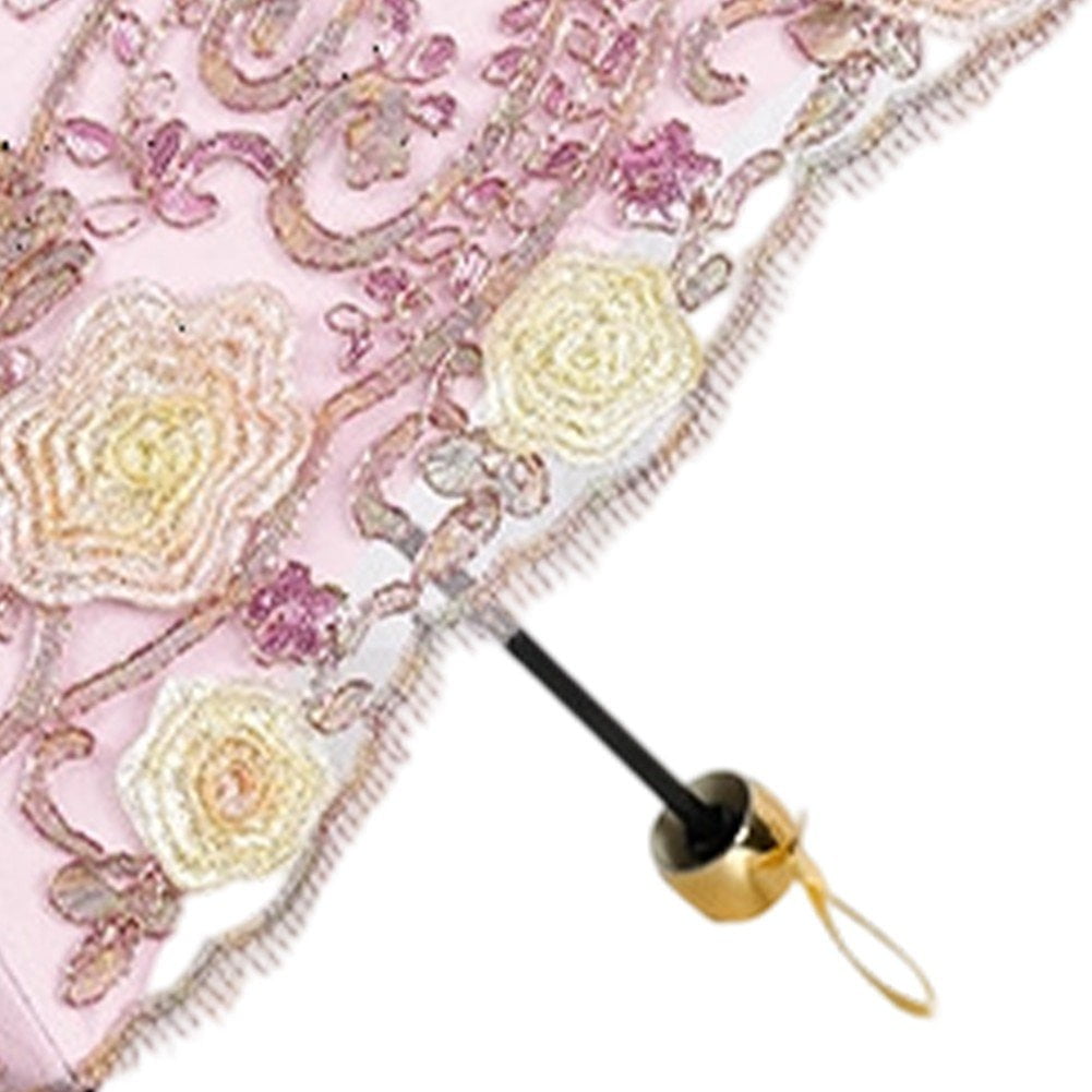 Lace Embroidery Sun Umbrella Ladies Anti-UV Umbrella Folding Parasol Umbrella Vintage Flower Embroidery Umbrella Sun/Rain/Snow Folding Umbrella