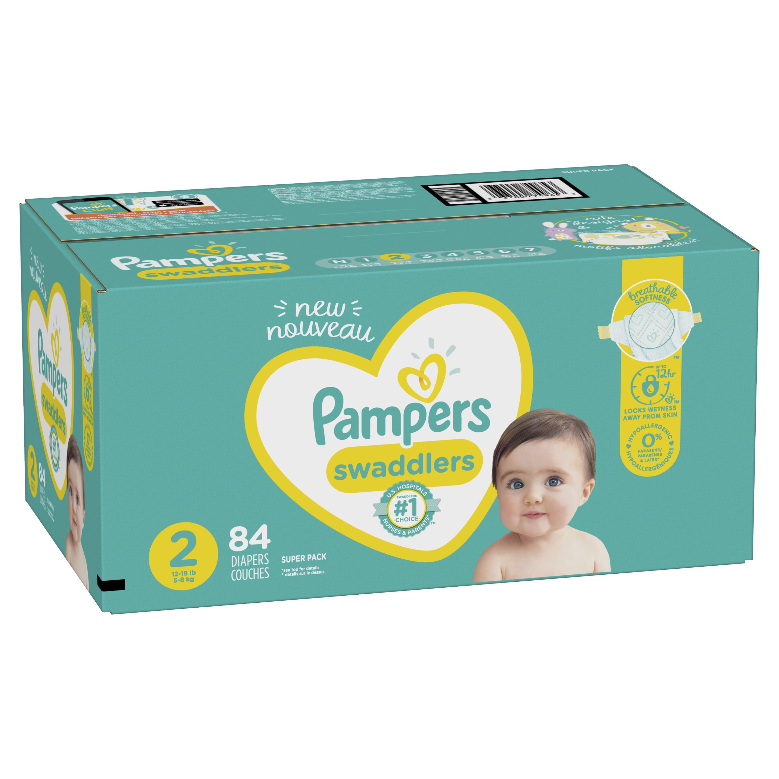 Pampers Pañales Swaddlers - Tamaño 2, 84 unidades, pañales desechables  ultra suaves para bebé