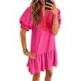 thumbnail image 5 of Short Sleeve Women Color Block V Neck Ruffle Mini Dress, 5 of 6