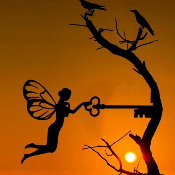 2x Outdoor Art Fairy Silhouette Statue Wall Branch