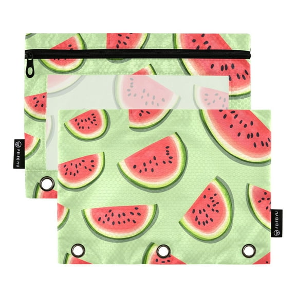 ALAZA 2 Pack Pencil Pouch Summer Watermelons Pencil Case for 3 Ring Binder Clear Window Pencil Bag Organizers