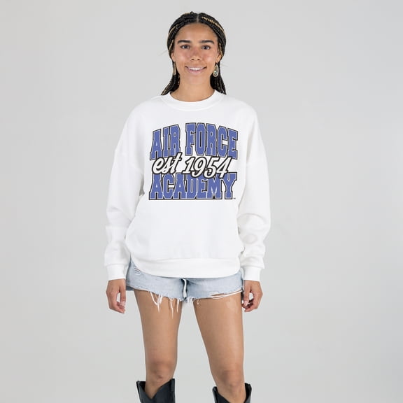 Women's Gameday Couture White Air Force Falcons Oversized Faded Formation Premium Fleece Sweatshirt