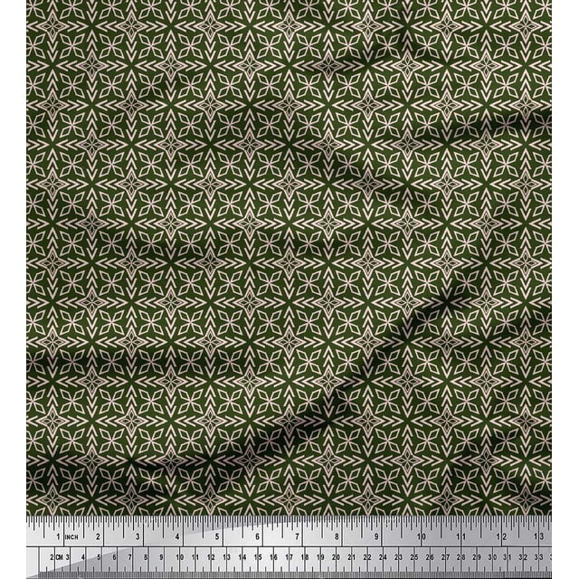 Soimoi Green polyester Crepe Fabric Arrow & Diamond Geometric Print Sewing Fabric Yard 42 Inch Wide