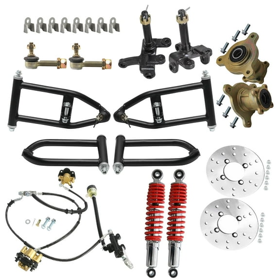 Front Axle Kit 4 Wheel Drive Half Axle Assembly Shock Swingarm Tie Rod & 48V 1000W Differential Motor Controller Brake & Steering Wheel Shaft for Electric Go Kart ATV Quad Buggy Golf Cart