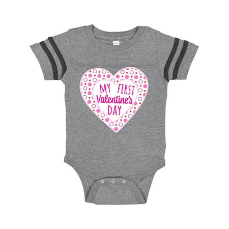 

Inktastic My First Valentine s Day Pink Heart and Dots Gift Baby Boy or Baby Girl Bodysuit