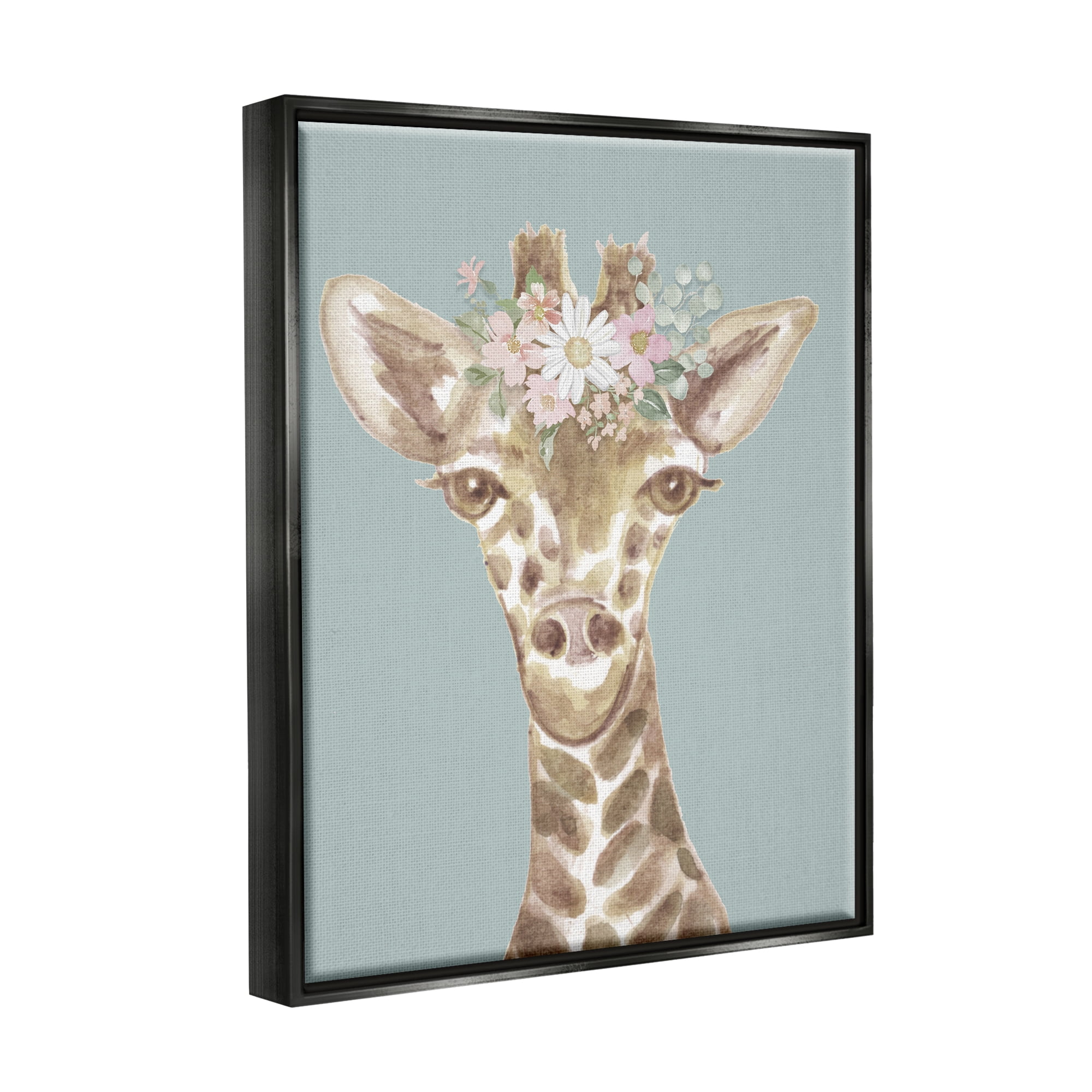 Stupell Industries Giraffe with Flower Garland Animals & Insects Painting Black Floater Framed Art Print Wall Art, 17 x 21