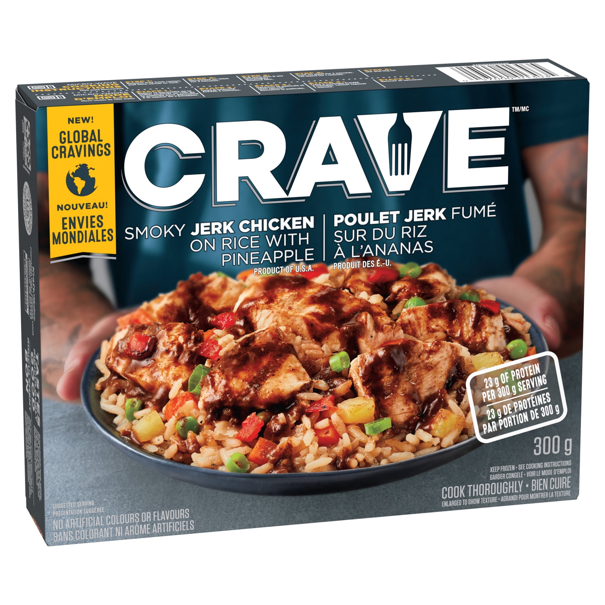 CRAVE Smoky Jerk Chicken on Rice with Pineapple Frozen Meal, 300 G Box, CRAVE Smoky Jerk Chicken on Rice with Pineapple Frozen Meal, 300 g Box