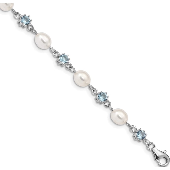 Sterling Silver Rhodium Blue Cz Fw Cultured Pearl Bracelet Made In China qg2388-7