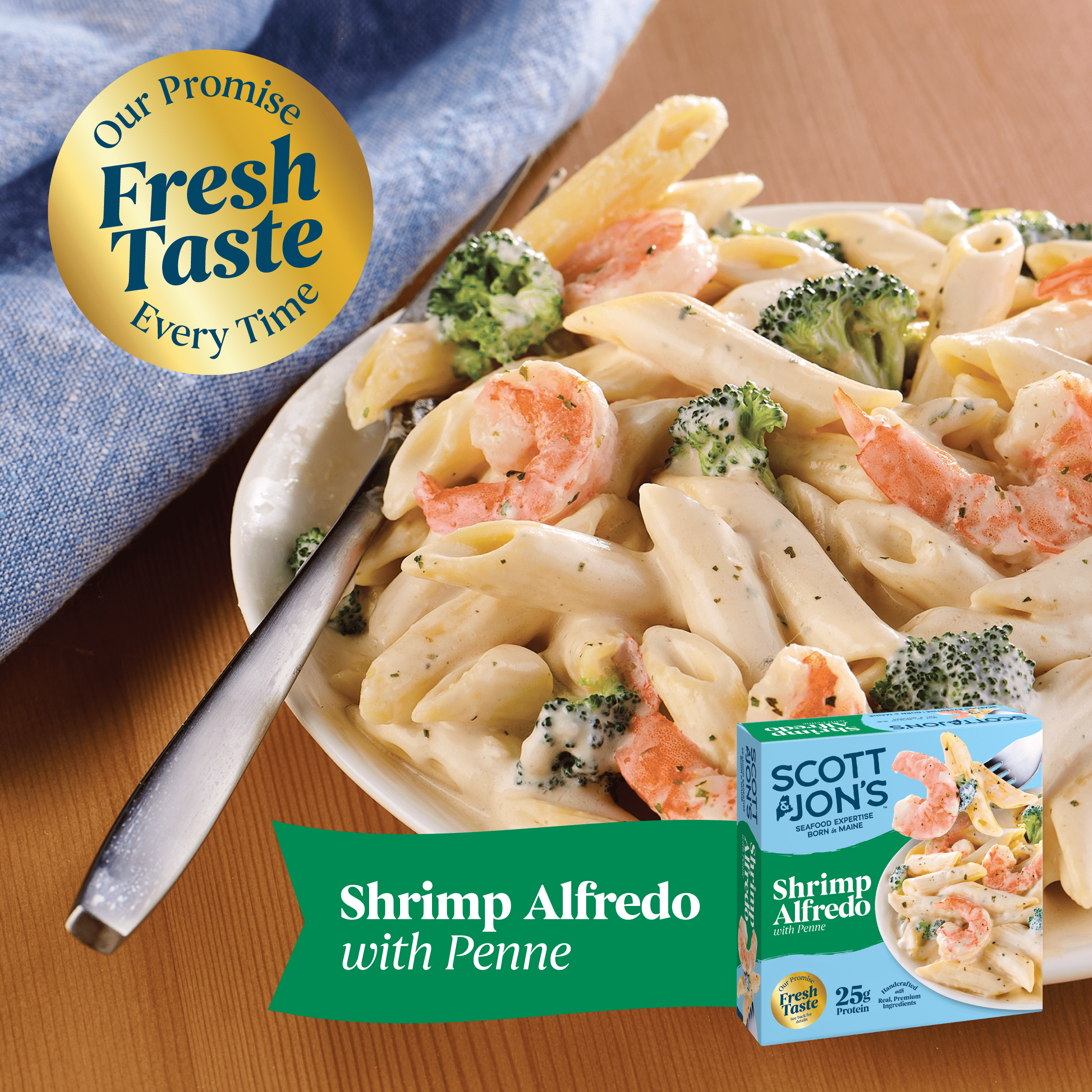 Scott & Jon’s Frozen Meals, Shrimp Alfredo Pasta, Microwave Meals, Frozen Lunch or Dinner for One, 9.6 oz