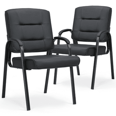 MoNiBloom Reception Chairs Set of 2, Faux Leather Office Desk Chairs with Fixed Padded Armrests for Waiting Room, Black