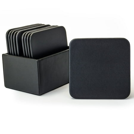 Dacasso Black Leatherette 10 Square Coaster Set (10 Best Roller Coasters In The Us)