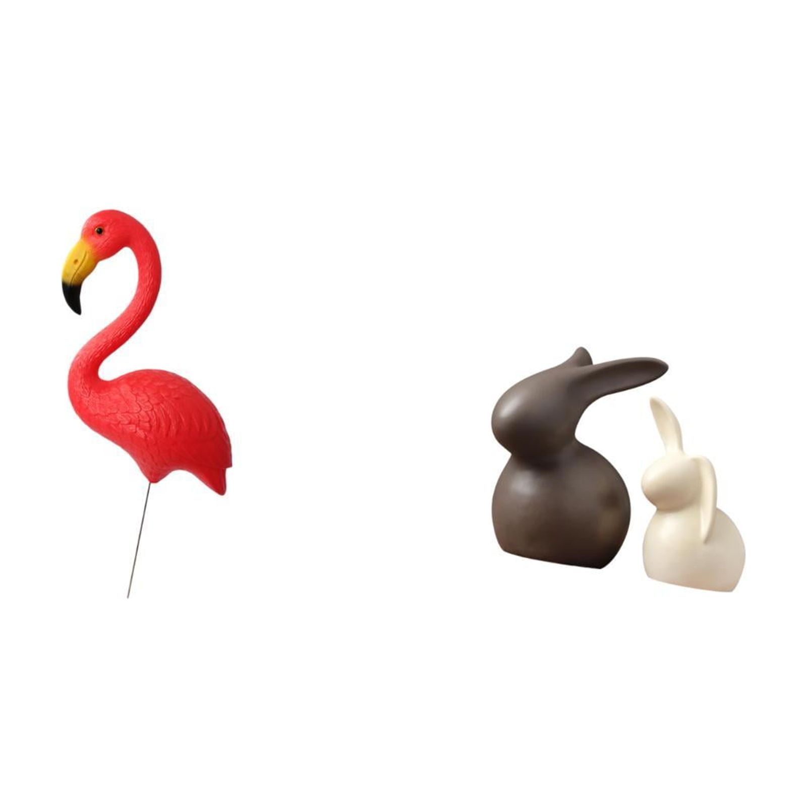 simhoa Flamingo and Bunny Garden Sculpture Set for Spring Holiday Decor Fairy Yard Art Ornament Ceramic Figurine Easter