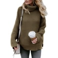 thumbnail image 1 of Asyoly Women Turtleneck Sweaters Long Sleeve Solid Color Chunky  Knit Pullover Casual Comfy Oversized Jumper Keep Warm Tops, 1 of 7