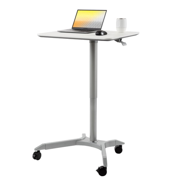 Seville Classics Air Lift Sit-Stand Rolling Height Adjustable Pneumatic Mobile Desk Cart with Wheels, White