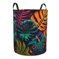thumbnail image 2 of ZNDUO Round Laundry Basket, Waterproof Collapsible Laundry Baskets with Handles, Small Size - Tropical Jungle Plant Leaves Pattern, 2 of 8