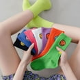 thumbnail image 2 of Calcetines de primavera y verano para mujer Calcetines de longitud media de color caramelo Calcetines de algodón para estudiantes bordados con carita sonriente de estilo japonés apilados para mujer, 2 of 5