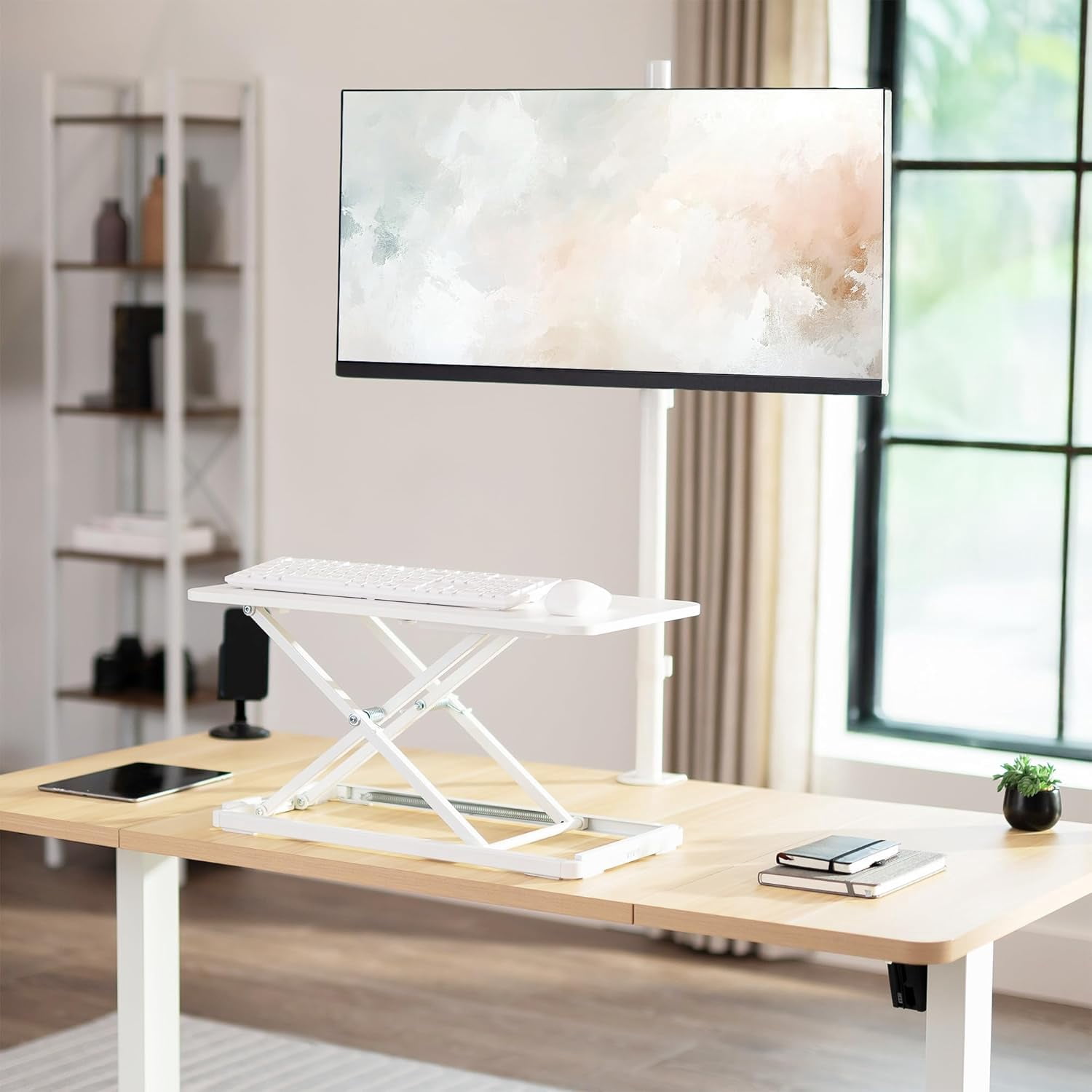 VIVO Single Top 24 inch SCISSORS Lift Keyboard and mouse Riser, Height Adjustable Laptop Desk, For Ergonomic Sit Stand Workstations, White, DESK-V024AW