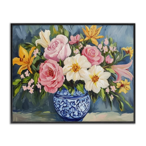 Stupell Industries Shabby Chic Indigo Chinoiserie Flower Vase Black Framed Giclee Art, 14 x 11, by Petals Prints Design