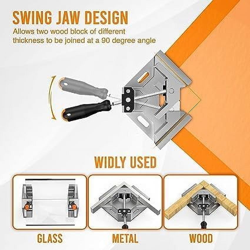 Single Handle 90 Degree Right Angle Clamp - Adjustable Aluminium Alloy Quick Grip Corner Clip Clamp Tool for Woodworking, Welding, Photo Frame and Other Projects - Grey (Pack of 2)